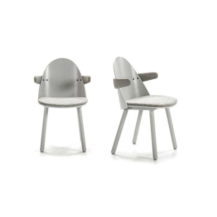 chaises avec accoudoirs bois/gris - tousmesmeubles - teulat uma - style contemporain - design - lot de 2