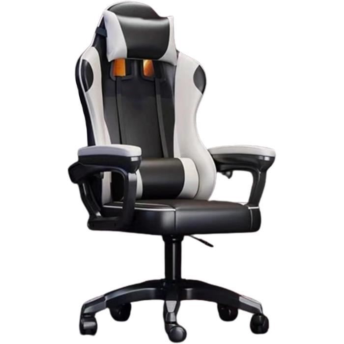 DUMOS Chaise Gaming Ergonomique Cuir Synthétique Noir Et Gris - Accoudoirs Pliables Et Massage