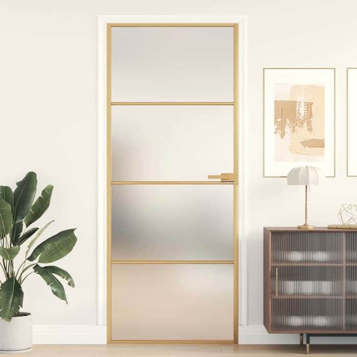 vidaXL Porte intérieure mince doré 83x2015 cm verre trempé aluminium 155137