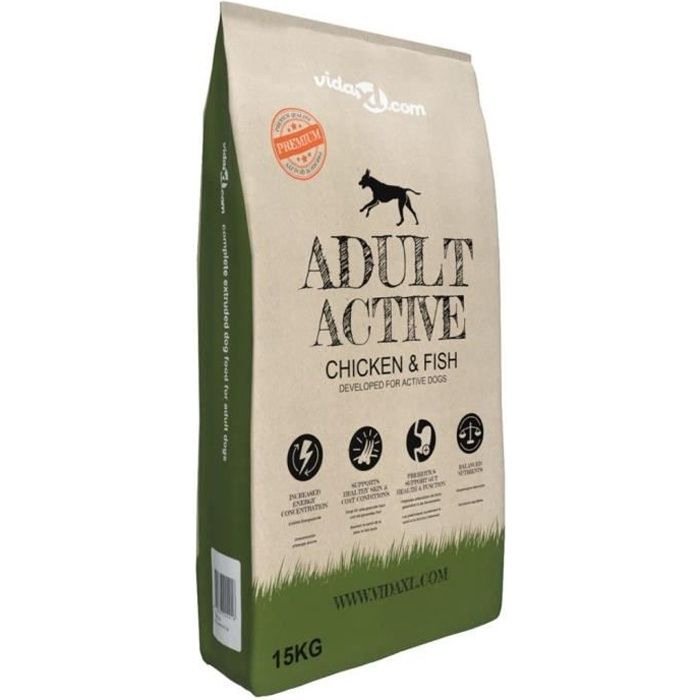 vidaXL Nourriture sèche pour chiens Adult Active Chicken & Fish 15 kg