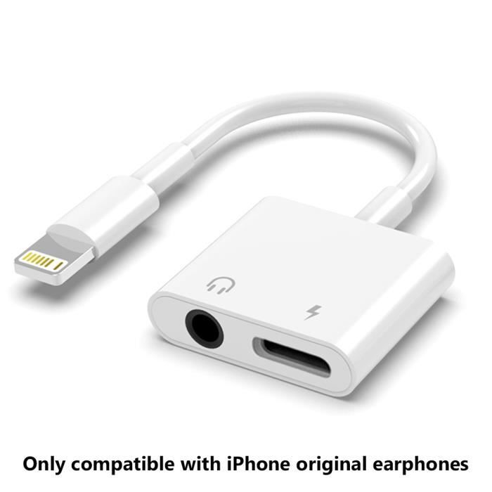 CABLE TELEPHONE,Lighting 3.5mm Jack--Adaptateur Audio 2 en 1, câble de chargement des écouteurs pour iPhone 11 12 Pro Max xXS,