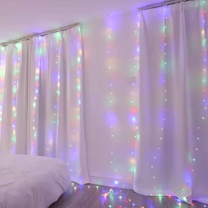 Rideau Lumineux 3m X 3m - 300 LEDs USB Guirlande Rideau Lumineuse Avec 8 Modes D'éclairage Pour Decoration Noel Interieur/Chambre/Fenêtre (Bleu