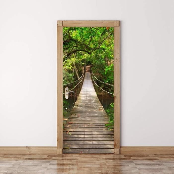 Sticker Porte Trompe L'Oeil 3D Jardin Voûté 95x210 Cm - Autocollant Forêt Effet Réaliste Salon Chambre