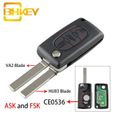 Taille -La lame HU83 clé télécommande intelligente à , pour Peugeot 207 307 407 208 308 408 607, entrée sans clé FSK ou ASK, CE053-1