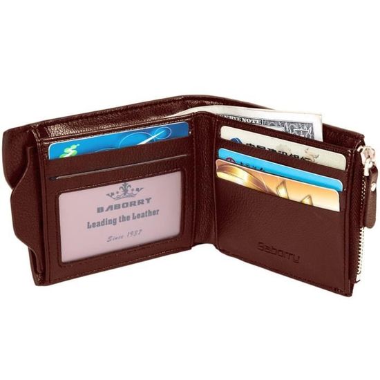 Portefeuille Homme Cuir RFID - Bifold Fermeture Grand Capacité Marron