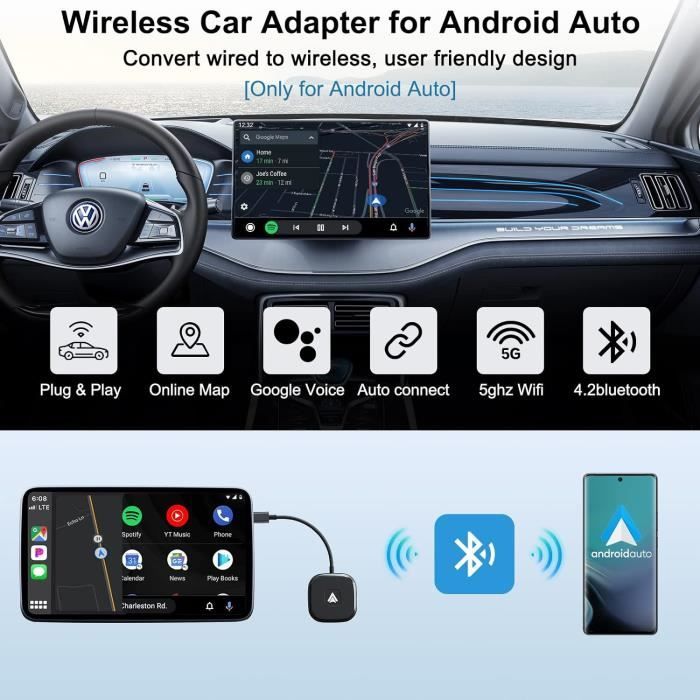 Adaptateur Android Auto sans Fil Dongle Android Auto sans Fil Convertissant Android  Auto Câblé en sans Fil 5Ghz WiFi Auto-Connect - Cdiscount Informatique