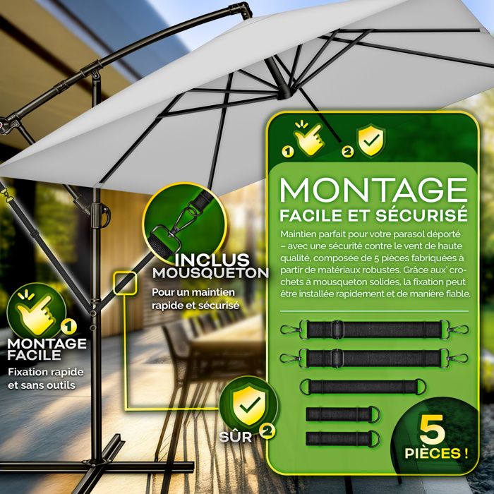Sangles Anti-Vent pour Parasol en Porte-à-Faux - Pare-Vent pour Parasols Déportés, Sangles Stabilisatrices Au Vent pour Grands Parasols Déportés À Manivelle, Sangle Fixe Coupe-Vent Réglable Sangles Anti-Vent pour Parasol en Porte-à-Faux - Pare-Vent pour Parasols Déportés, Sangles Stabilisatrices Au Vent pour Grands Parasols Déportés À Manivelle, Sangle Fixe Coupe-Vent Réglable