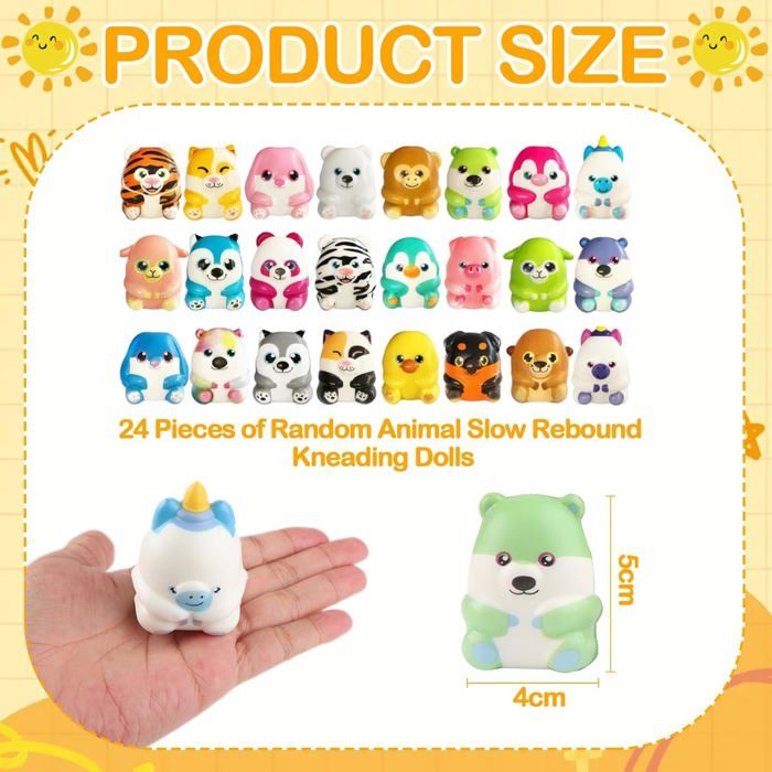 Chennyfun 24 Pcs Animal Mochi Squeeze Toy, Kawaii Squishy Jouets An Dinosaure Mini Doux Squeeze Anti Stress Jouetssque Amz B