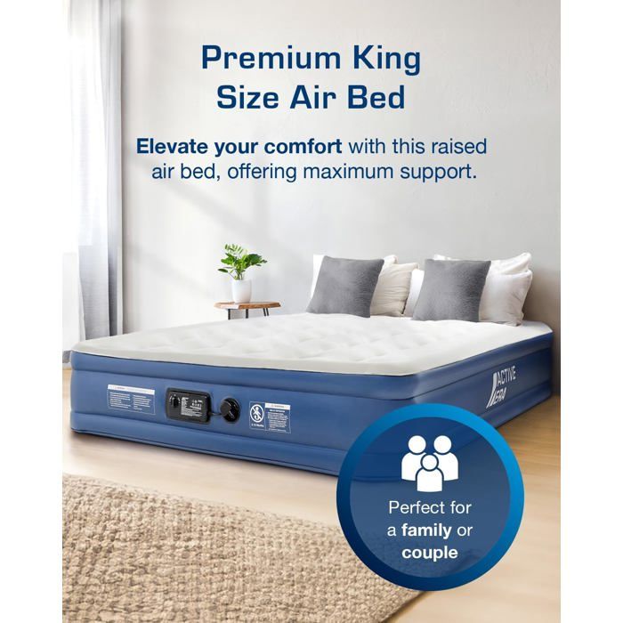 TecTake Matelas Gonflable 2 Personnes Avec Pompe Électrique Intégrée – Lit D’Appoint Camping, Confortable Et Rapide