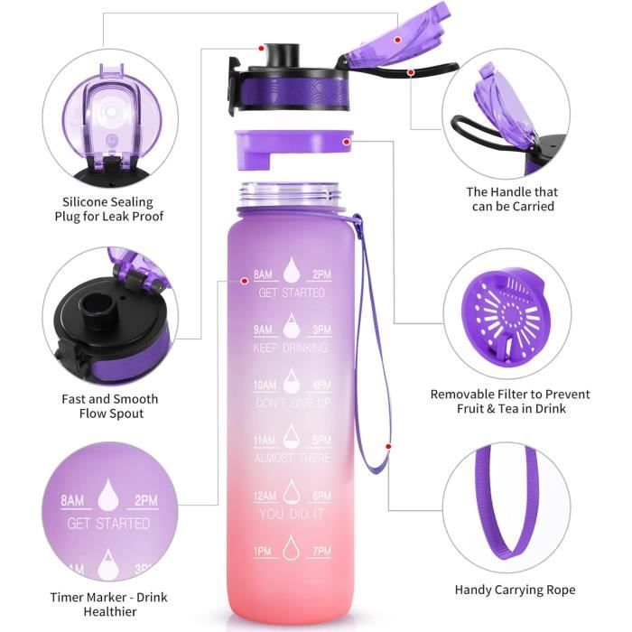 Gourde Sport 1 Litre, Gourde Sport Reutilisable Avec Filtre, Bouteille
