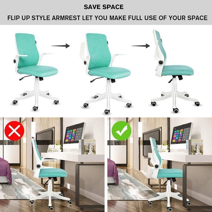Chaise De Bureau Ergonomique - Accoudoirs Rabattables, Rembourrage Épais, Capacité 185kg - Hauteur Réglable - Rose
