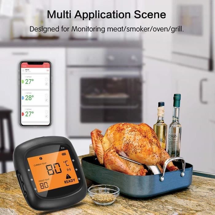 Sonde De Cuisson Sans Fil Bluetooth, Thermomètre Magnétique De Précision Pour La Viande, Alarme