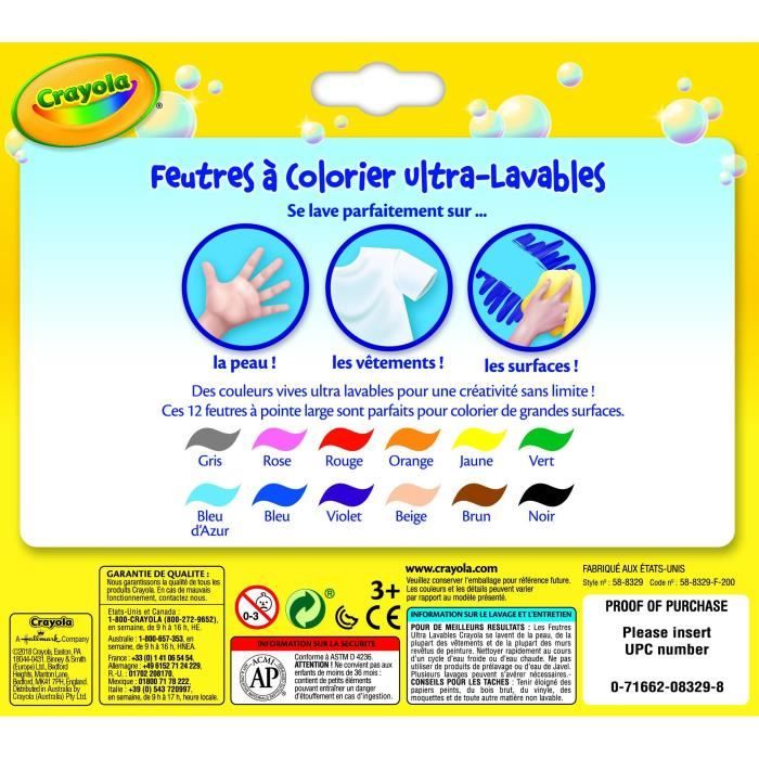 Crayola - 12 Feutres à dessiner ultra lavables (pointe fine) - boîte  française - se nettoie sans frotter - Cdiscount Beaux-Arts et Loisirs  créatifs