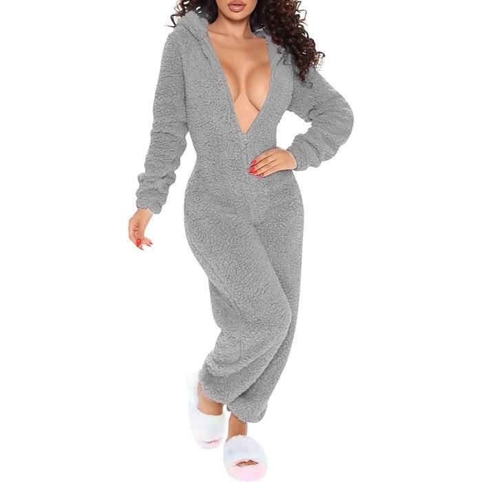 Pyjama Combinaison Femme à Rabat Boutonné - Molleton Chaud à Capuche - Yolimok