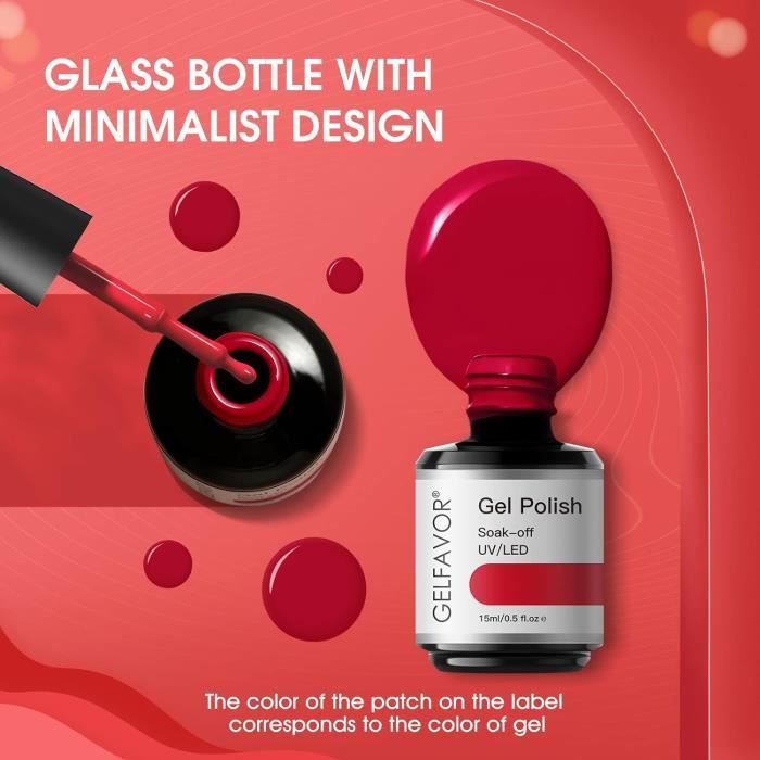 Kit 8 Mini Vernis Semi-permanent Gel ROSALIND – Rouge, Noir, Blanc, Nude – Sans Parabène