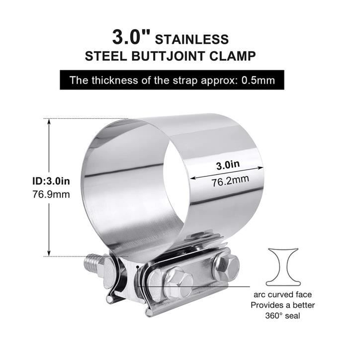 Yctze Collier Serrage Echappement 63mm Raccord Tuyau 2.5 D échappement Bande - Auto