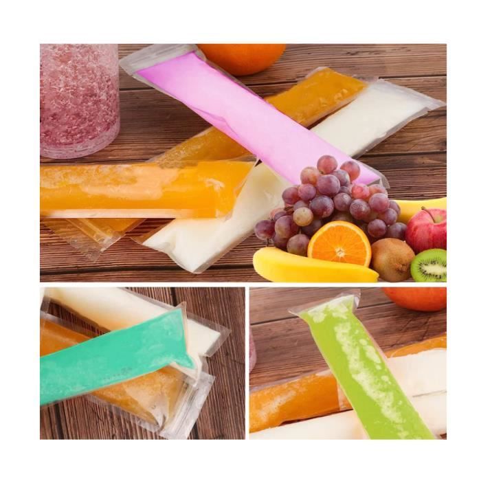 200 Sachets Popsicle + Entonnoir - Moules à Glace DIY Sans BPA, Fermeture Zip - Pour Fruits, Yaourt, Jus - Enfants, Fête, été - 7