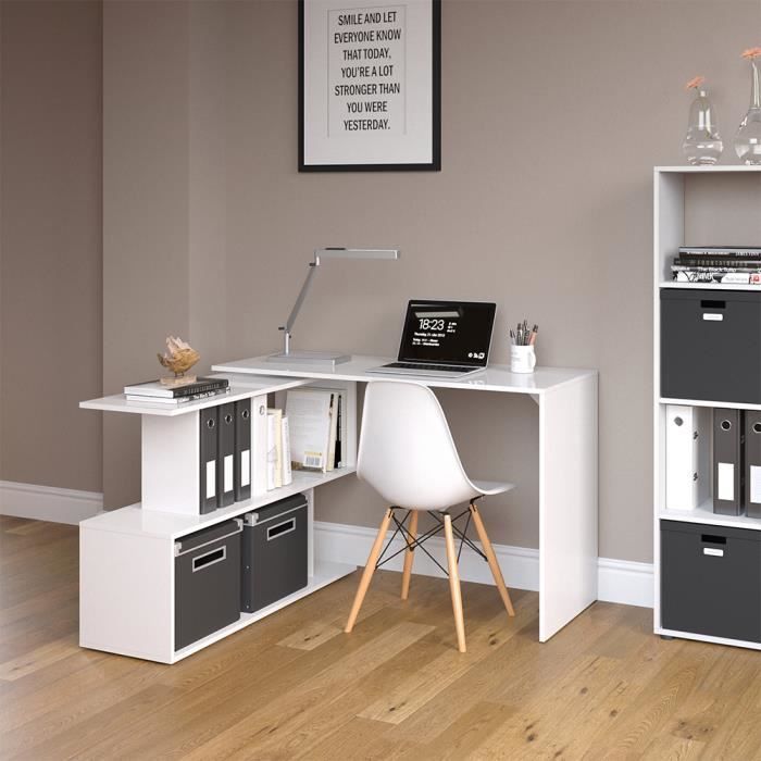 Bureau de travail 160 cm blanc brillant