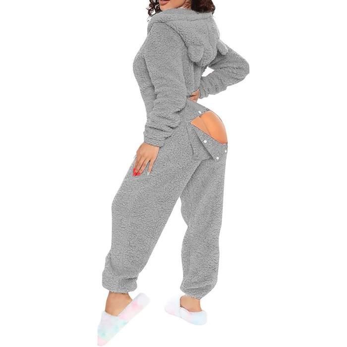 Pyjama Chemise de nuit en molleton a rabat pour femmes grenouillere chaude et floue gris Gris Cdiscount Pret a Porter