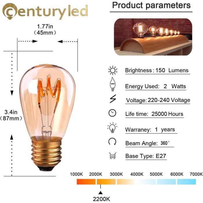 Ampoule vintage LED dimmable A60 E27 8W ambrée