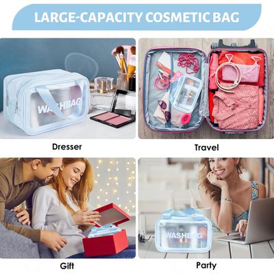 Set De 3 Trousses De Toilette Transparentes - PVC-PU Imperméable - Grand Format (jusqu'à 30 Cm) - Idéal Voyage, Avion, Salle De Bain