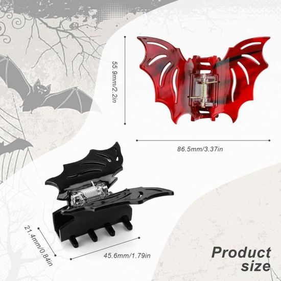Barrette Chauve-souris Gothique – Pince Cheveux Antis-dérapant – Cosplay Halloween – Femme Et Fille