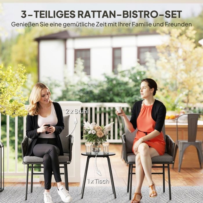 Ensemble de bistro de 5 pcs poly rotin et verre trempé