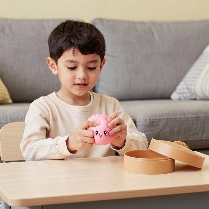 Dumpling Squishy Géant – Lot 2 Balles Anti-Stress Ravioli Avec Boîte Vapeur – Pâte Souple Décompression – Cadeau Sensoriel