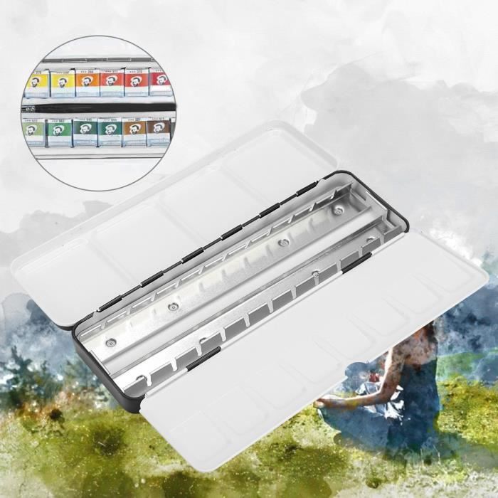 4 Palettes Aquarelle Vides En Fer-Blanc – 12 Compartiments – Portable, Magnétique – Pour Ranger Peintures En Voyage – Bleu Et Noir
