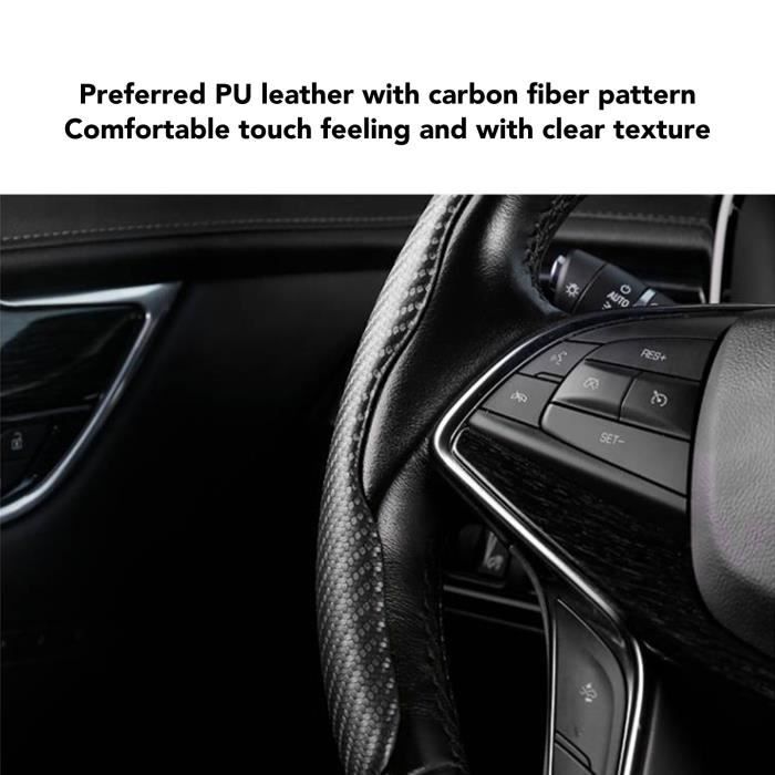 couverture de volant Poignée de volant de voiture motif en Fiber de carbone  couverture de auto couvre-volant Noir
