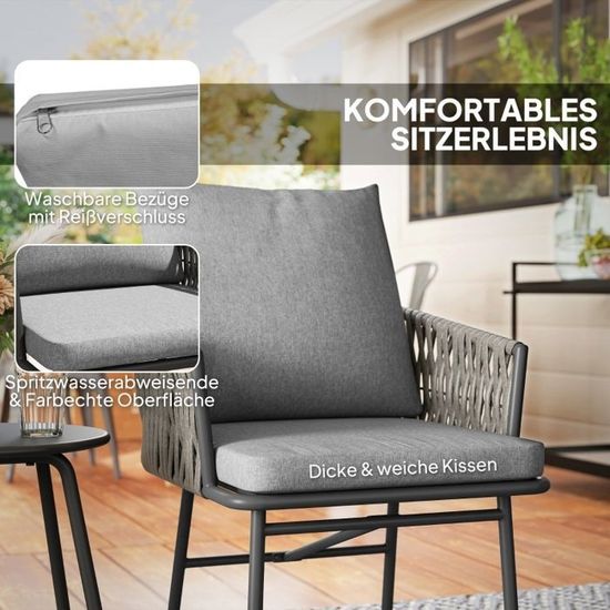 Salon De Jardin Bistro 3 Pièces – Table Verre Trempé + 2 Chaises Rotin Marron (MONSTERSHOP)
