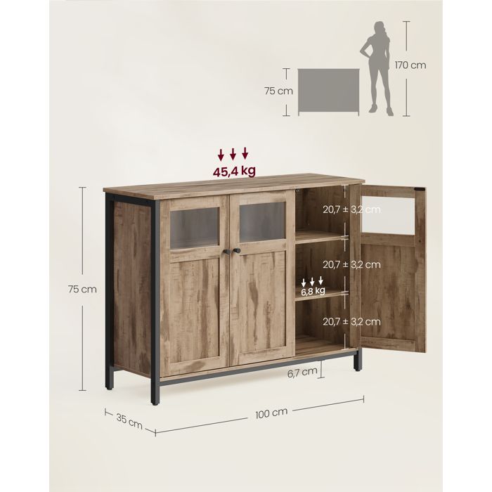 VASAGLE Buffet Meuble Rangement Style Industriel - Tiroir, Étagère Réglable, Marron Rustique Et Noir