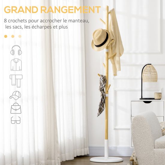 Homcom portemanteau sur pied portant à vêtements vestiaire 8 patères