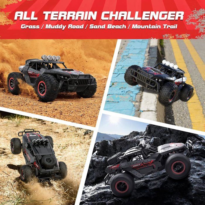 Voiture RC 1:16 25 Km/h – 2,4 GHz, Deux Batteries 7,4 V 70 Min, Tout-terrain, Cadeau Enfant Ado