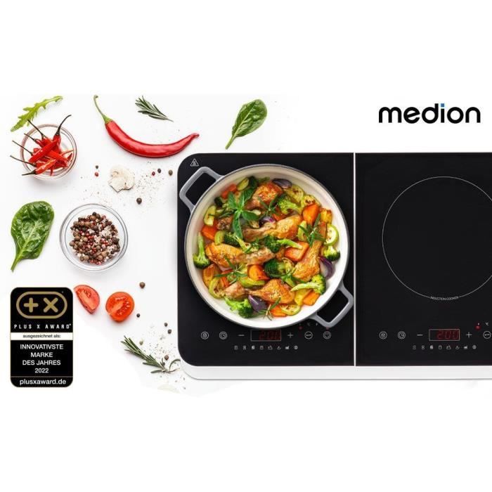 MEDION Doppia Piastra A Induzione MD18493 | 2 Fuochi, 3500W, 10 Livelli Temperatura, Nero, Portatile E Sicura