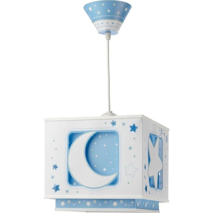 Dalber - Lampe à suspension enfant - Moonlight - Motif lune et étoiles, L 24 cm, H 30 cm, Bleu