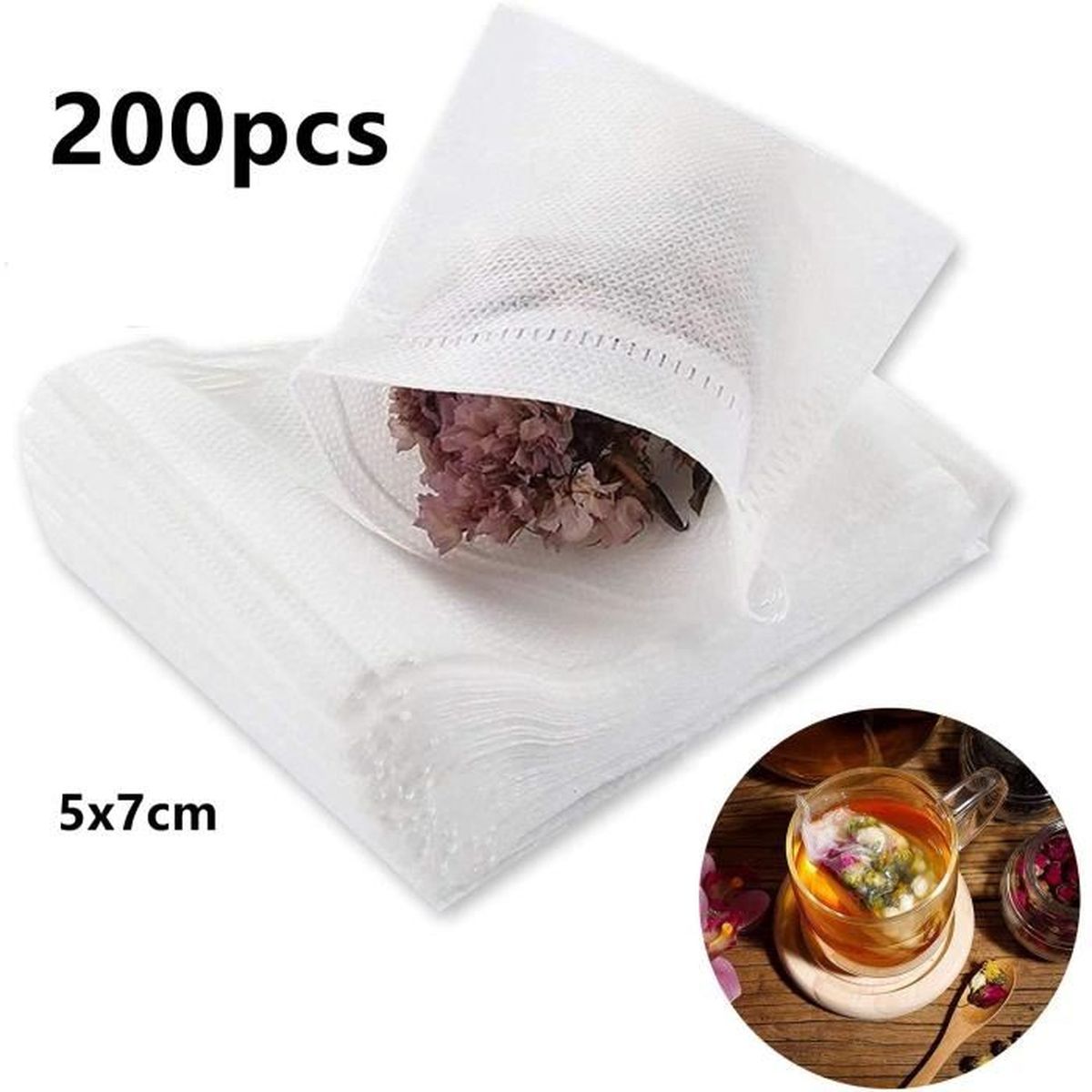 100 Sachets Filtre À Thé De Coton Sachet De Thé Vide Mousseline Avec