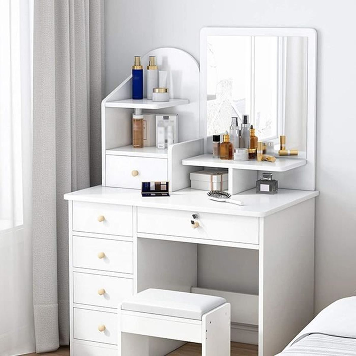 RYSB Table De Maquillage,5 Tiroirs Coiffeuse avec Miroir,Multifonction