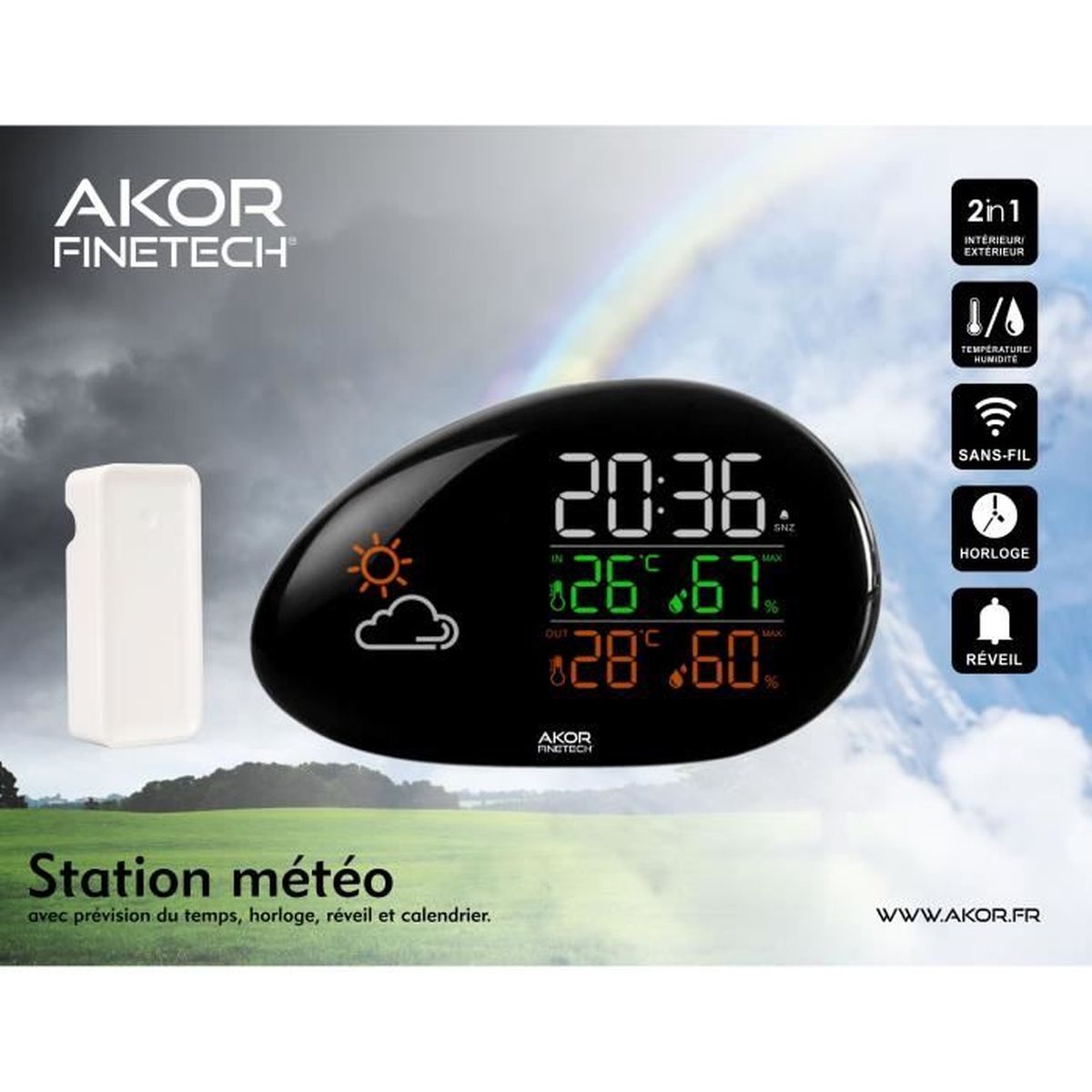 Kalawen Station météo Baromètre de réveil numérique sans fil 9-en-1 avec 1  capteur extérieur blanc, moniteur de prévisions météorologiques de