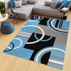 TAPISO Tapis Salon Poil Court Maya Bleu Gris Noir Blanc Cercles Polypropylène Intérieur 250x300 cm