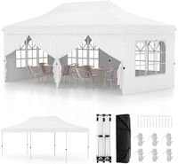 RELAX4LIFE Tonnelle de Jardin Pliante 3x6m avec 6 Parois Amovibles, Hauteur Réglable, Tente de Réception avec Sac Transport, Blanc