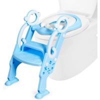 LIFEZEAL Réducteur de Toilette Enfant Pliable et Réglable avec Marchepied,Poignées,Rembourrage en PVC,2-7 Ans,Charge 50 KG,Bleu