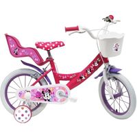 Vélo enfant Fille 14'' Minnie / Disney ( taille enfant 90 cm à 105 cm ) Blanc & Rose, équipé de 2 freins, porte poupée, panier