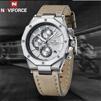 NAVIFORCE montre sport homme marque luxe gris militaire chronographe cuir quartz horloge cadeau