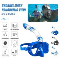 Panoramique à 180° -Masque de plongée demi-visage pour adulte  - Anti-buée pour Adultes et Enfants -Bleu ciel Taille S