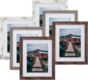 Kit papier créatif Lot de 6 cadres photo rustiques de 20,3 x 25,4 cm, blanc avec passe-partout de 15,2 x 20,3 cm sans tapis, verre trempé et.[Z8222]
