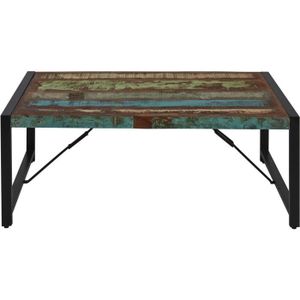 TABLE BASSE Table basse ZARAGOZA Marron - plateau Bois recyclé pieds Metal Noir 120 x 60