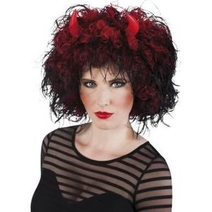 Femmes Perruque Diable Rouge Diable Perruque Satan cornes Mardi Gras Carnaval Halloween