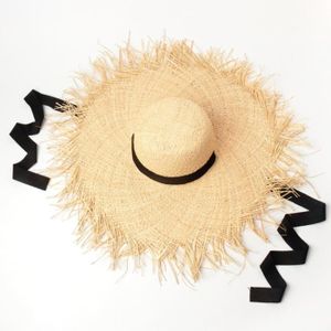 CASQUETTE Casquette,Chapeau de plage surdimensionné en raphia à Long ruban pour femmes et enfants, à la mode, dôme, - Type black-52cm child