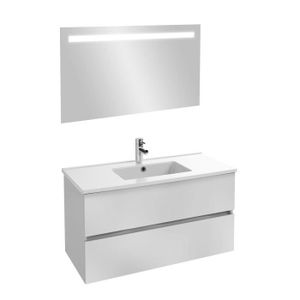MEUBLE VASQUE - PLAN JACOB DELAFON - Meuble sous-plan Tolbiac blanc + plan vasque 101 x 46,50 cm Ola et miroir LED